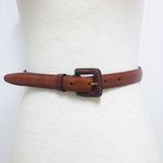 VINTAGE Whiskey Brown Genuine Leather Skinny Belt Classic MInimalist 90s Small Brown Photo 0