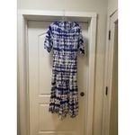 Mango MNG Dress Womens 10 Blue White Tie Dye Midi Boho Short Sleeve Waist Tie Tiered Photo 1
