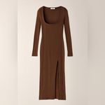 NA-KD  Ribbed Long Sleeve Brown Dress Photo 1