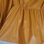 STAUD  SOPHIE FAUX LEATHER PUFF SLEEVE  PEPLUM ORANGE CAMEL BLOUSE MEDIUM Photo 6