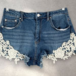Almost Famous  Floral Jean Shorts Juniors' 11 Denim Lace Trim Distressed Boho Y2K Photo 0
