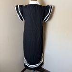 Entro  Linen Blend Midi Dress Womens Small Black Cream Resort Boho Beach Vacation Photo 2