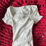 EXPRESS  White Ribbed Short Sleeve Bodysuit Photo 0