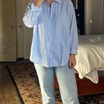 DONNI Blue White 100% Cotton Striped Oversized Collared Button Front Shirt XS Photo 11