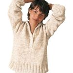 Soft Surroundings  Beige Cotton Button Front Hooded Knit‎ Pullover Sweater Size S Photo 0