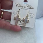 NWT Chic & Chic shimmering druzy quartz cross in opal pink earrings. Gold Photo 2