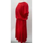 Vintage 80s Brocade Midi Dress Embossed Floral Pattern Blouson Pleated Red 10 Photo 7