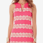 Lilly Pulitzer Augusta Anchor Print Jacquard Lace Trim Shift Dress Size 8 Photo 0