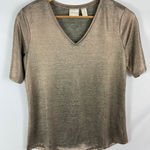 Chico's Gold V Neck Short Sleeve Blouse Size 0 / Small Photo 0