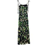 EXPRESS Black Tropical Floral Tiered Maxi Dress Tie Straps Size XS Pockets Photo 3