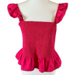 Roller Rabbit  Red Smocked Ruffle Tank Top L Cottagecore Feminine Summer Peplum Photo 0