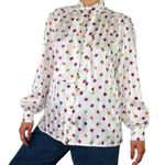 1980s Evan Picone Rainbow Vintage Satin Blouse with Pussybow Neck Tie Medium White Photo 0