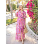 Abbey Glass NWOT‎ Button Front Charlotte Gown in Pink Tossed Floral Size XS Photo 1