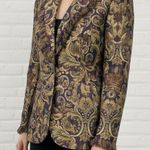 ICE Tapestry Brocade Jacket Size 12 Fringe Gold Navy Baroque Jeweled Buttons Photo 0