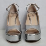 Rodo Patent Leather Ankle Strap Peep Toes Platform Sculptural Heel Shoe Size 38 Silver Photo 9