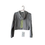 Adidas Cropped Hoodie Women's M Gray Long Sleeve Pullover Sweater 3 GreenStripes Photo 1