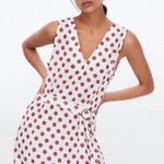 ZARA  V Neck Sleeveless Cream Rust Red Polka Dot Split Front Belted Dress SMALL Photo 0