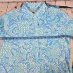 Lilly Pulitzer  Linen Button Down Shirt Blue White Coral Print Size Small‎ Photo 7
