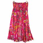 Boho Floral Maxi Skirt XS Smocked Waist Button Front Festival Cottagecore Boho Pink Photo 1