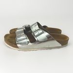 Birkenstock  Women's Silver Metallic Leather Arizona Sandals Sz 40 W Sz 9 Photo 5