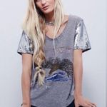 We The Free Free People Rare Silver Sequin Sleeve Graphic Eagle Tee Photo 0