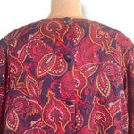 Vintage 80s Dress Silk Suede Leather Paisley Print Drop Waist Burgundy Plus Size Blue Size 18 Photo 5