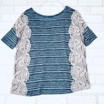 We The Free  Striped Lace Side Tunic Top Women's S/P Blue Grey Photo 6