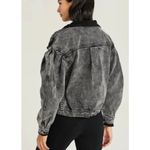 Something Navy  teddy denim puff sleeve bomber jacket Photo 1