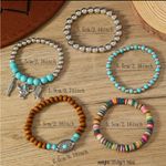 Western Lovely Vibrant‎ Turquoise Stone Beaded Stretch Bracelet Elegant Silver Brown Photo 5