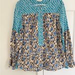 Sundance  Womens Explorer Blue Floral Patchwork Long Sleeve Large Blouse Top Boho Photo 3