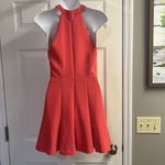 Bebe Coral Sleeveless Scalloped Detail Flare Dress w/ High Neck & Pleats- Size 4 Photo 6