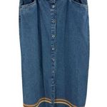 Sun River Women's Blue denim button front velvet trim Maxi Skirt L boho cotton Size L Photo 0