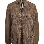 Denim & Co. Brown Bomber Sweater Jacket Size Medium Brown Zip Photo 0