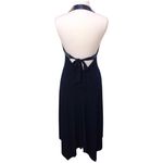 Cache Midnight Blue Beaded Halter Handkerchief Hem Dress 12 EUC Photo 3