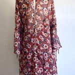 Flared Sleeves Tie Floral High Collar Ruffle Boho Dress Red Photo 1