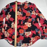 J.Crew  Women Draped Henley Blouse Long Sleeve Pink Black Floral Half Buttonup XS Photo 2