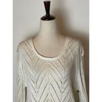 FYLO Ivory Open Crochet Knit Long Sleeve Round Neck Pullover Sweater Size‎ S White Photo 4