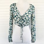 ZARA  Green Daisy Floral Tie Front Crop Top Long Sleeve Size M Photo 1