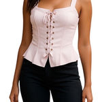 Aeropostale Women's Pink Lace Up Corset Peplum Tank Top Size M Photo 0