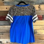 Sunshine & Rodeos Blue With Leopard‎ Sleeve Top Size Medium Photo 1