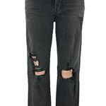 Women's Black High Rise Distressed Straight Wide Leg Crop Denim Jeans Pants Sz 2 Photo 0