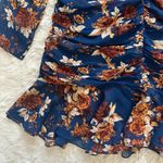 Veronica Beard  Dress Hedera Ruched Silk Ruffle Mini Floral Electric Blue Sz 16 Photo 7
