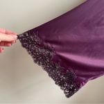 Natori Women's Purple Satin Kimono Robe w Lace Cuffs Belted Knee Length Large Photo 1