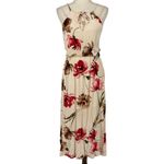 NO BRAND Floral High Neck Sheath Maxi Dress Cream Red Size Large Double Slit Hem Photo 1