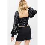 Urban Outfitters  Smocked Tie Back Top Sz L Black Floral‎ Long Sleeve Whimsigoth Photo 8