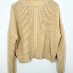 Olivia Grey Beige Cream Cable Knit Ribbed Mockneck Sweater Fisherman Cottagecore Tan Size L Photo 0