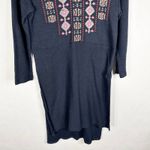 Anthropologie Akemi + Kin Small Dress Embroidered Aztec Blue Tunic Knit Long Sleeve Hi Lo 878 Photo 8