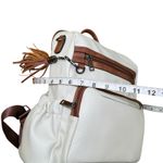Convertible Backpack Shoulder Bag Satchel Purse White Brown Vegan Leather Photo 5