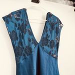 Adonna Womens VTG Satin M Long Nightgown Blue Floral Lace Rare Sexy Dress Goth Photo 2