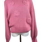 Skies Are Blue NWT Pink Flower Chunky Knit Sweater with crochet detail- Size L Photo 0